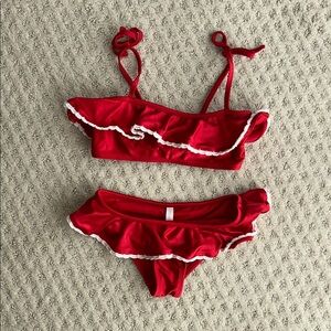 Zimmermann Red Bikini Set with White Ruffle Trim